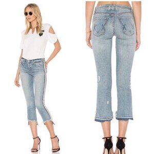 McGuire Denim Striped Jeans Raw Hem Distressed Button‎ Fly Pockets Size 25 Blue